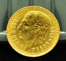 1945 Mexico 2 1/2 Pesos Gold Coin AU 2.50 KM#463