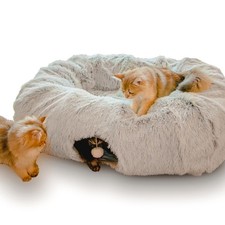 Extra Large Cat Tunnel Bed for Indoor Cats Peekaboo Cat Cave Donut with Cente...