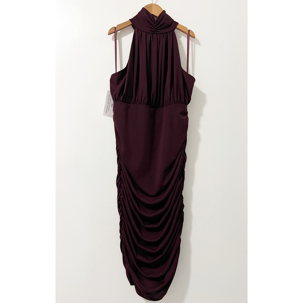 AX Paris Plum Purple Ruched Halter Neck Midi Bodycon Dress NWT US 14 | eBay