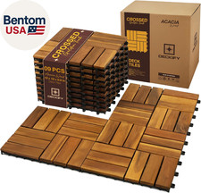 9Pcs Acacia Wood Interlocking Patio Deck Tiles, 12 X 12 X 0.9 Inch Outdoor Floor
