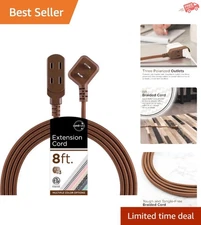 Designer 3-Outlet Extension Cord - 8 Ft Braided Power Strip with Safety Features