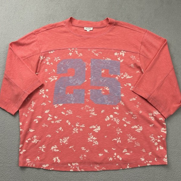 Anthropologie Pilcro 3/4 Sleeve Varsity Tee 25 Pink Pullover Blouse Top XL