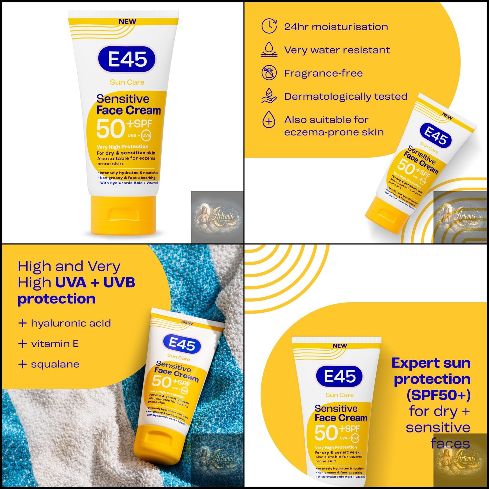 E45 SPF50+ Sensitive Sun Cream for Face with Hyaluronic 50 ml (Pack of 1) - Image 2