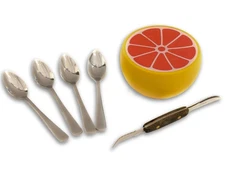 Set of 4 Grapefruit spoons One Grapefruit Knife and One Grapefruit Keeper