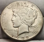 1922 S Peace US Silver Dollar, 90% Silver US Coin, P-2239s