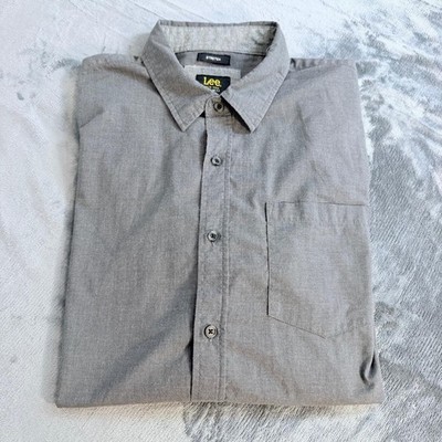 Lee Men's Grey Stretch Button Down Shirt Sz L Regular Fit Country