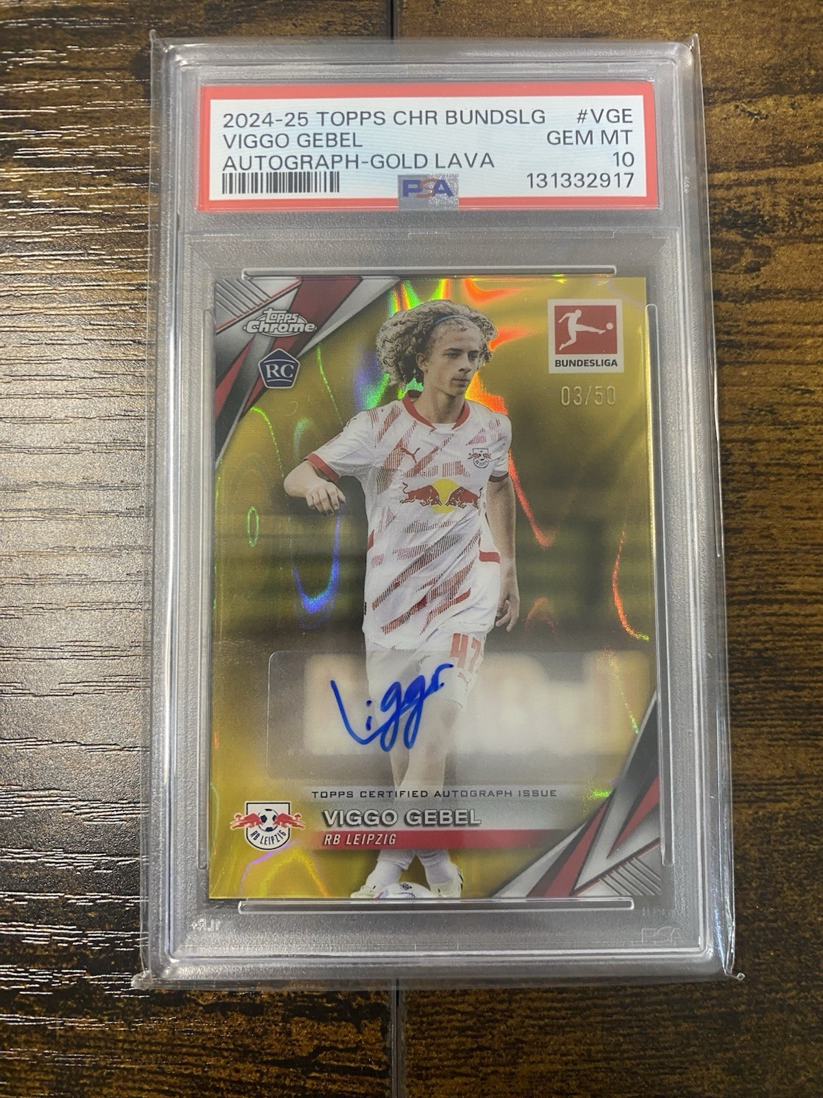 Viggo Gebel 2024-25 Topps Chrome Bundesliga Gold Lava Rookie Auto 3/50 PSA 10