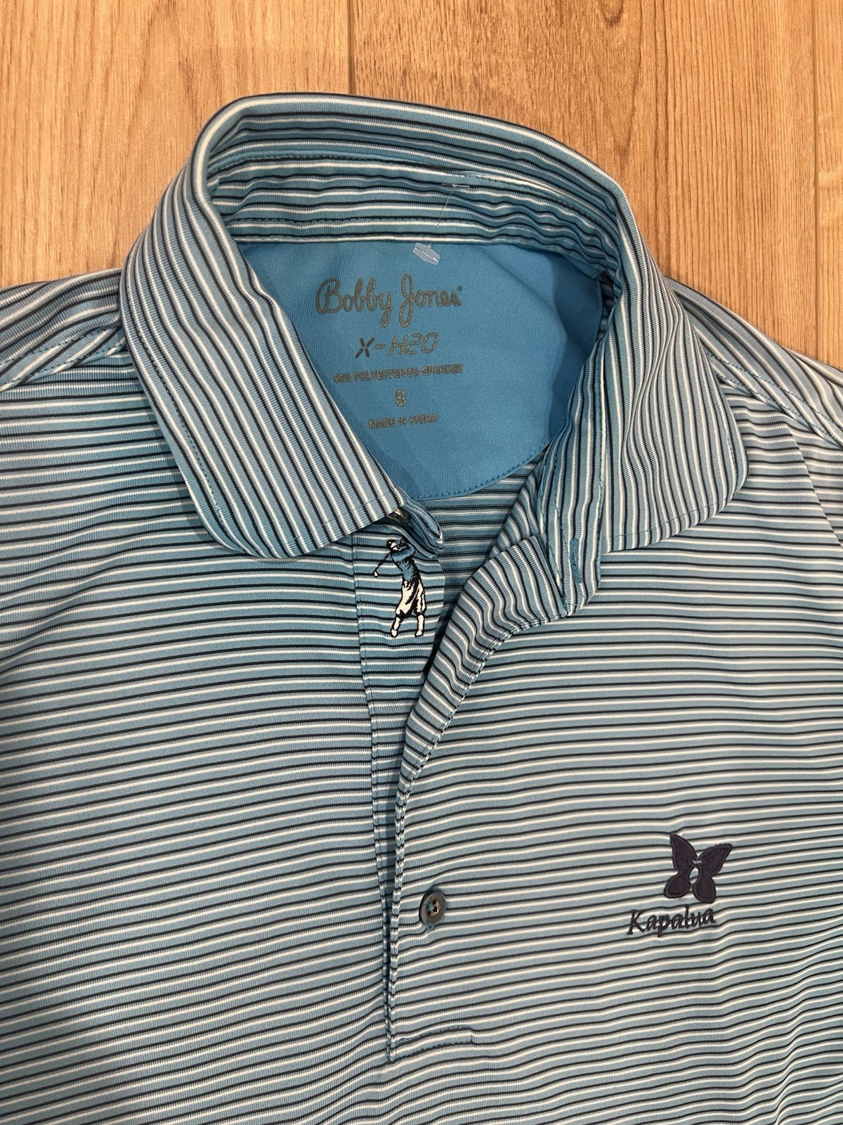 Bobby Jones X-H20 Men's Blue Striped Golf Polo Shirt S Short Sleeve
