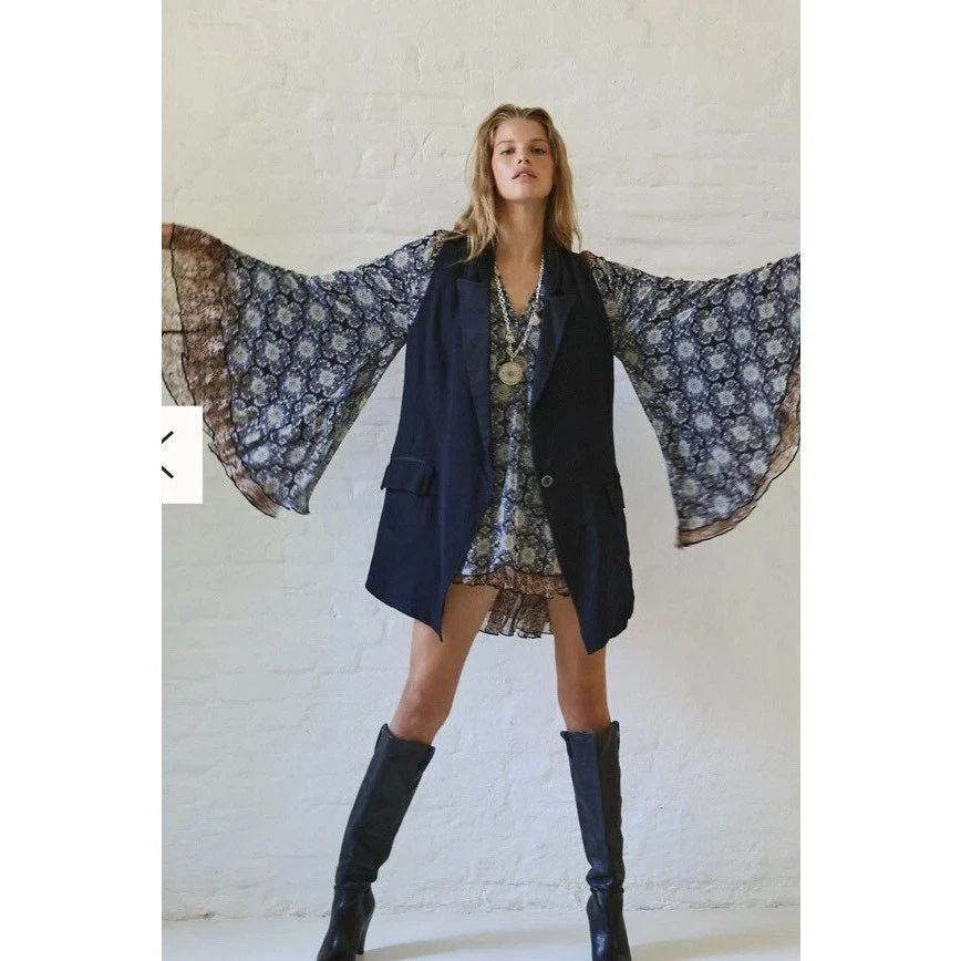 Vestido túnica Free People Gabi mini volantes en capas boho hippie festival talla M retro Foto 2 de 4