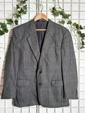 Vintage 70s 80s Daks Blazer Suit Jacket Houndstooth Check Plaid Grey Wool 40 S