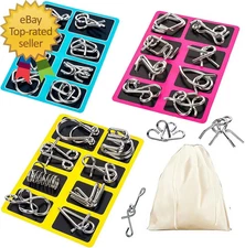 Metal Wire Puzzle Set of 24 with Pouch,Brain Teaser IQ Test Disentanglemen Iron