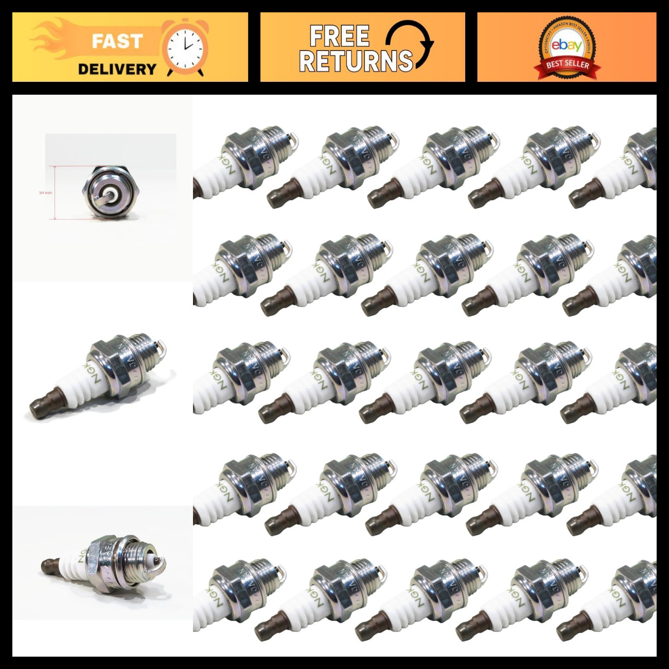 NGK BPM8Y Spark Plug - High Performance Rotary Engine, Shop Pack of 5