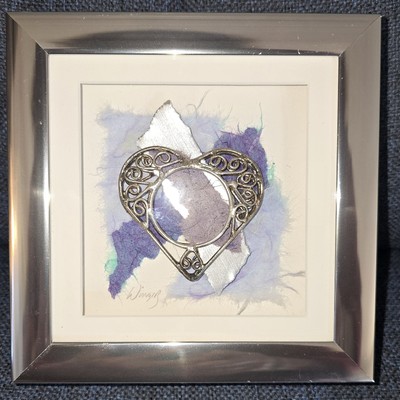 Mixed Media Heart Silver Shadow Box Signed Debra Winger Art Attack Seattle 6''