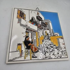Niarchos Ceramic Tile Greece Woman In Village 6x6 Wall Hanging Trivet