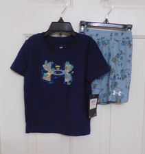 NWT 2pc Under Armour Navy Camping Logo Shirt  Print Shorts Set sz 2t