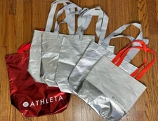 ATHLETA Lot Totes Silver White Red Reusable Shopping Bag  18" X 17"