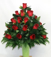XL Handcrafted Red Closed Roses- 360 Degree Cemetery Flower Vase