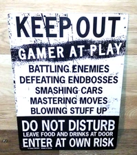 Keep Out Gamer at Play 8 1/2" x 11 1/2" Metal Tin Sign Boys room décor Man Cave