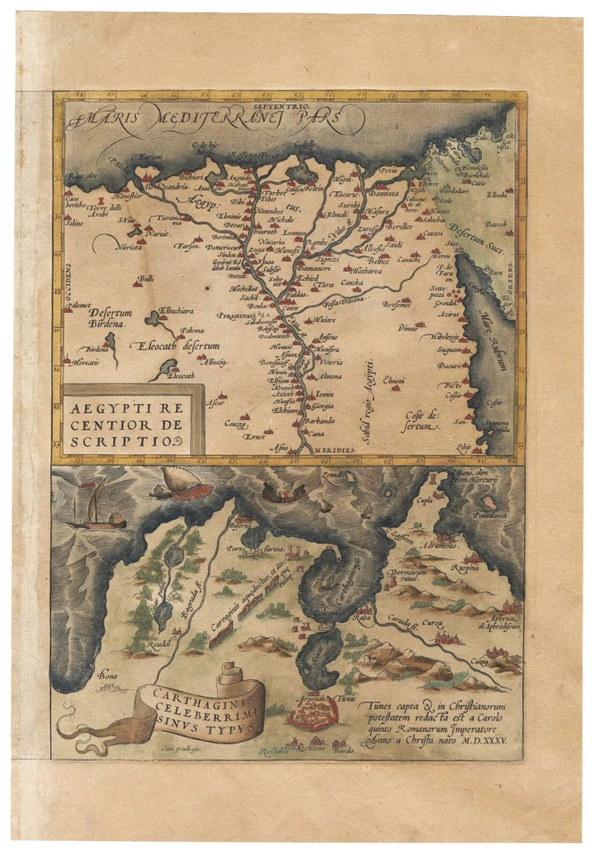 Map "Aegypti Recentior Descriptio / Carthageinis Celeberrimi" A. Ortelius, 1574 — 第 2/4 张图片