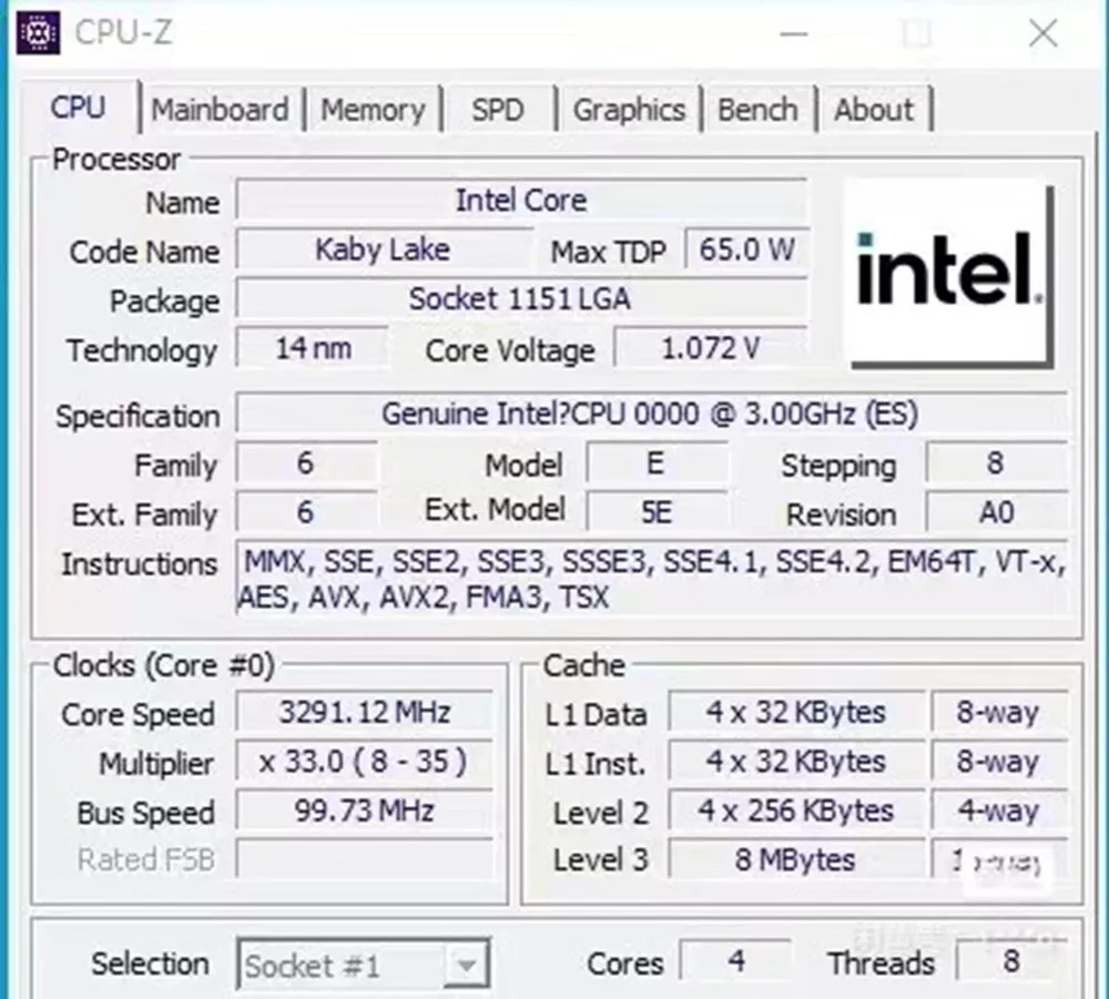 Intel Core i7 7700 ES QKYN 3.0ghz 4 Core 8 Thread LGA 1151