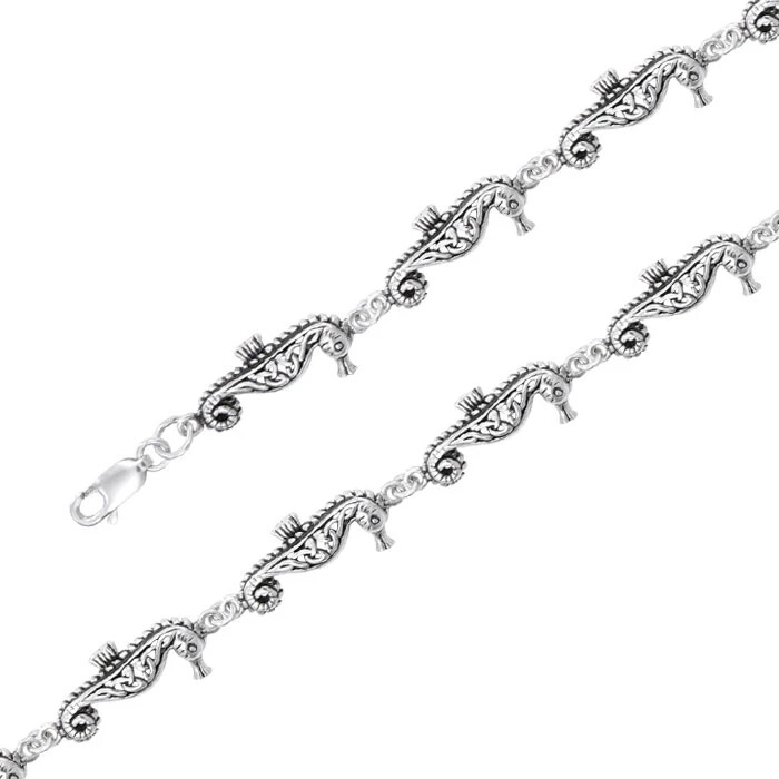 Caballito de Mar 925 Plata Ley Enlace Pulsera Fino Playa Océano Animal Totem