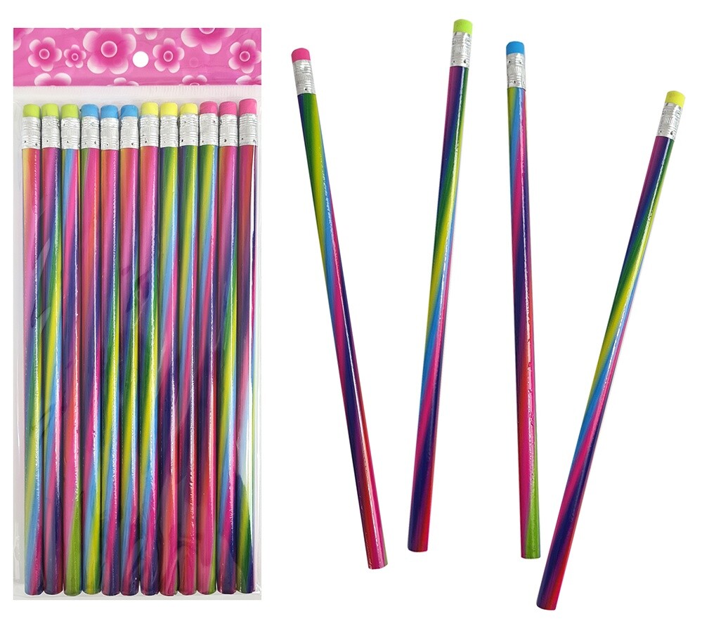 12x Regenbogen Bleistifte mit Radiergummi Länge ca. 19 cm Bleistift