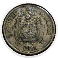 elfe Equateur 5 Centavos 1919 Gorham Mint, Providence Rhode Island