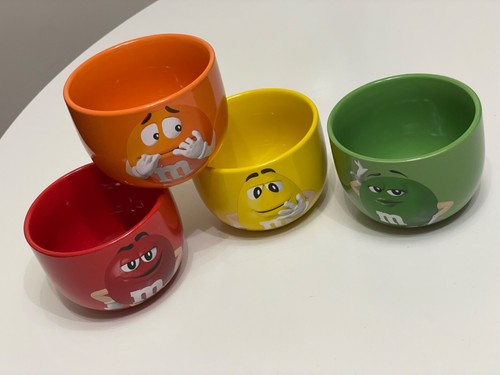 Mars M&M Candy Bowls Set Of 4 Red Yellow Orange Green Ceramic Collectible