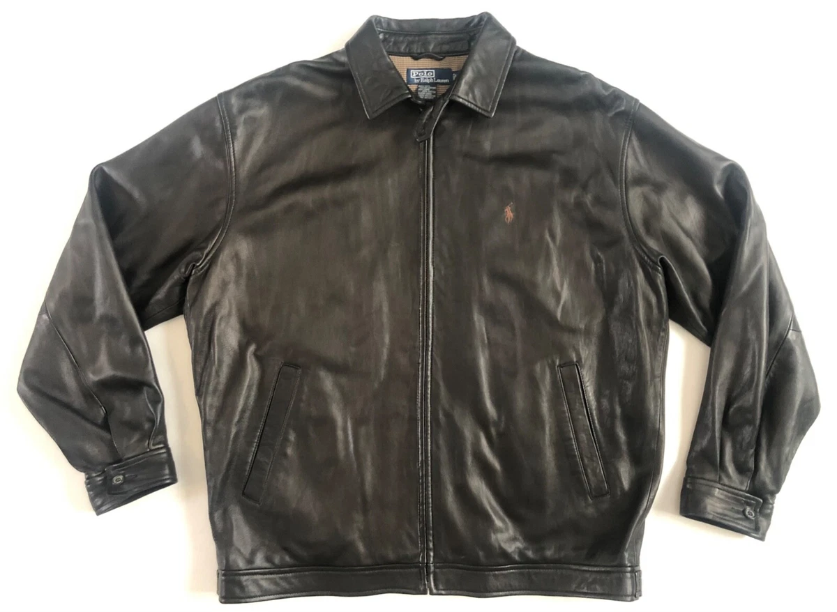 POLO Ralph Lauren genuine BROWN LEATHER coat JACKET Pony logo
