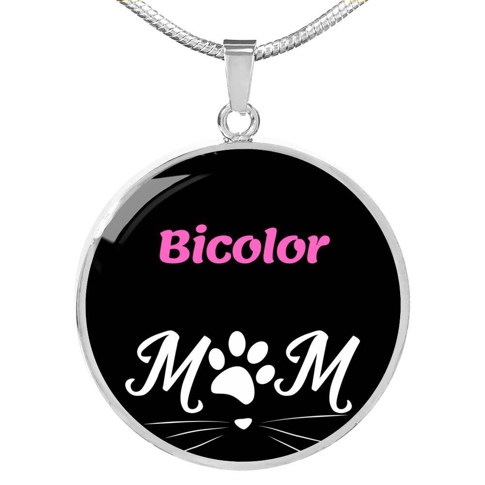 Bicolor Cat Mom Necklace Circle Pendant Stainless Steel or 18k Gold 18-22