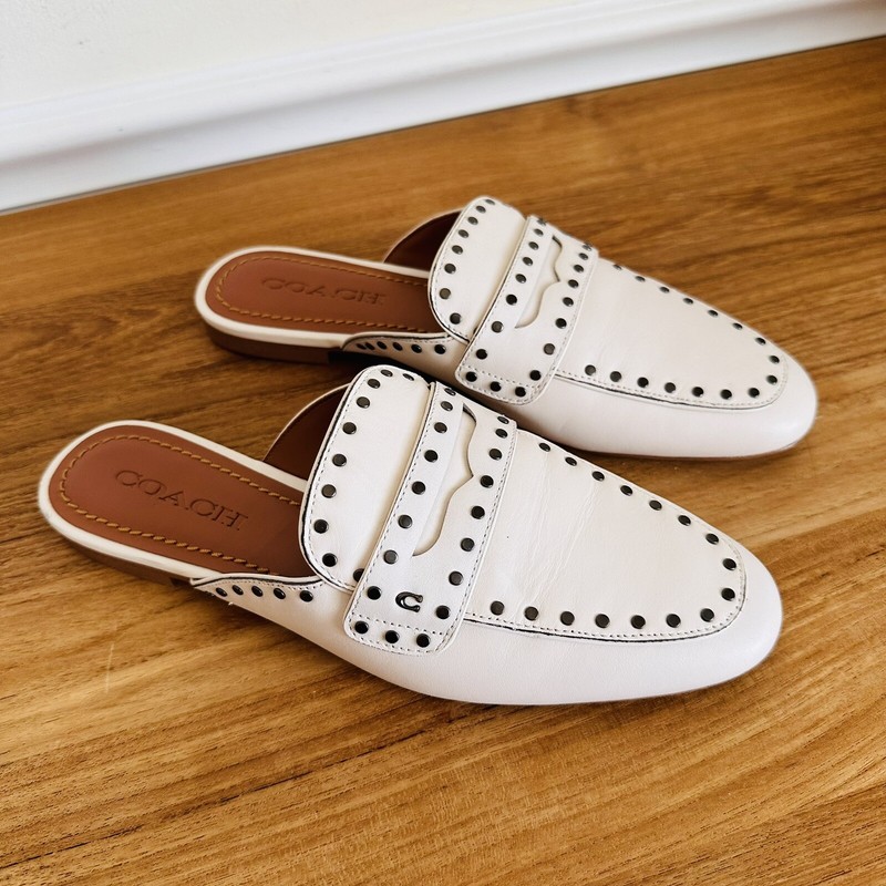 Coach Faye Loafer Slide Mule White Leather Women Size 8 G3831
