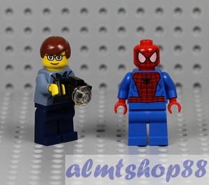 LEGO Peter Parker w// Camera Minifigure Spiderman Sand Blue Zipper Vest 4856