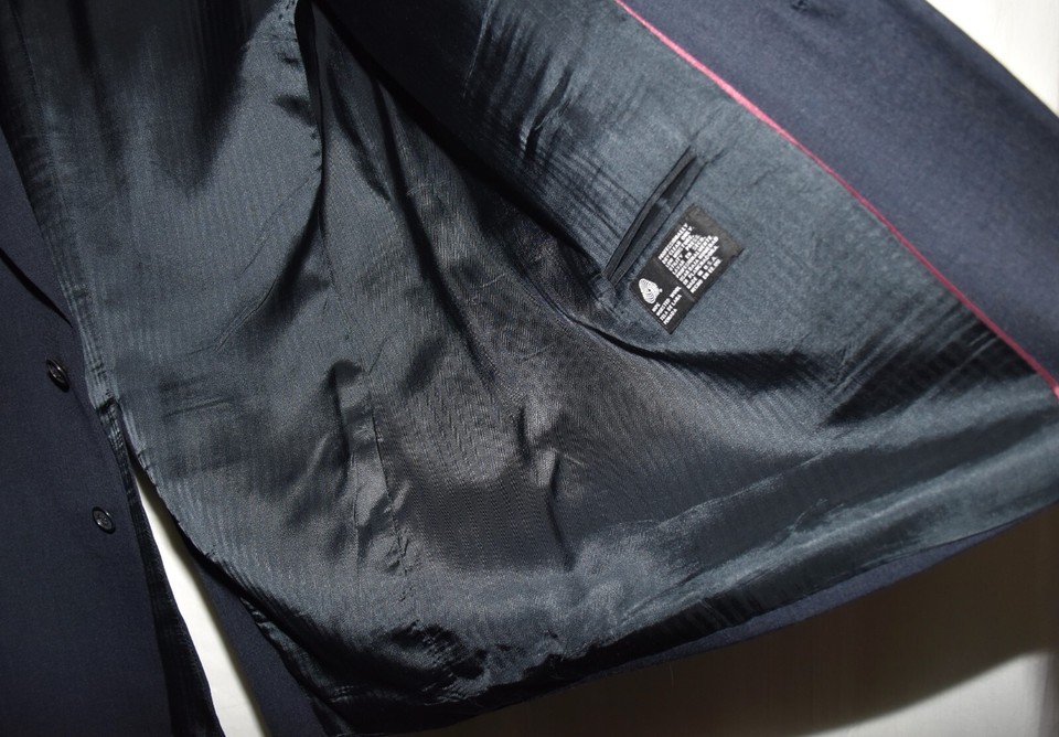 Stafford Navy Blue Worsted Wool 2 Button Mens Pleated Cuffed Pants Suit