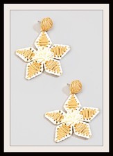 Cream Brown Raffia Flower Earrings Large 2.75" Long Lightweight