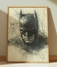 BATMAN  DRAWING PRINT PORTRAIT SKETCH 8" x 10" BATMAN PRINT WALL ART HOME DECOR