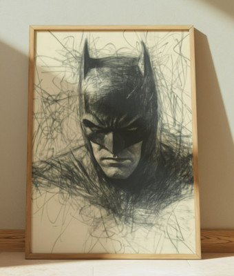 BATMAN  DRAWING PRINT PORTRAIT SKETCH 8'' x 10'' BATMAN PRINT WALL ART HOME DECOR