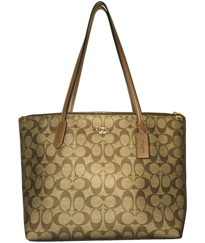 COACH Bag Zip Top Tote Signature Coated Canvas Brown #4455 NEW