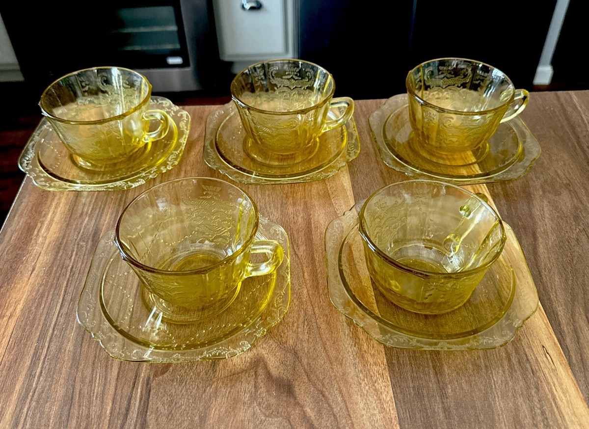 VTG Amber Federal Glass Sharon Cabbage Rose Coffee Tea Cup