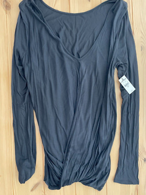 EXPRESS Surplice Long Sleeve Top (Wear 2 Ways) - Small - Gray
