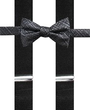  90 New Alfani Men'S Black Stretch Suspender Gray/Black Plaid Bow Tie Combo Set