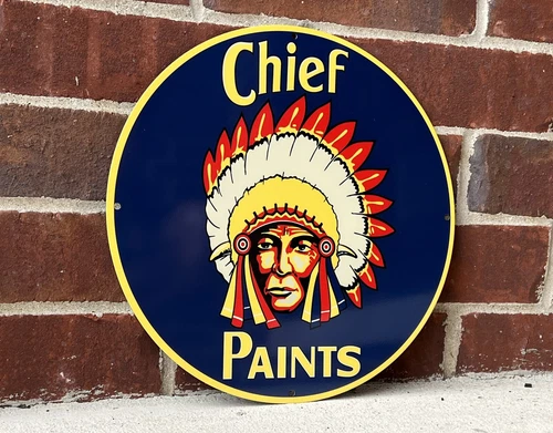 12in Indian Chief Paints Vintage Style Heavy Steel Sign