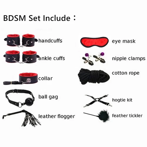 10pc Juguetes Eroticos Sexuales Para Adultos Conjunto De Esposas Cuerda Latigo - Picture 7 of 21