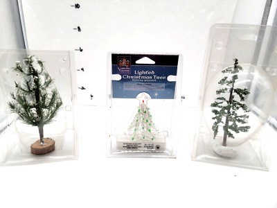 Carol Town Lemax Lighted Accessory Wire Christmas Tree  + 2 Lemax trees