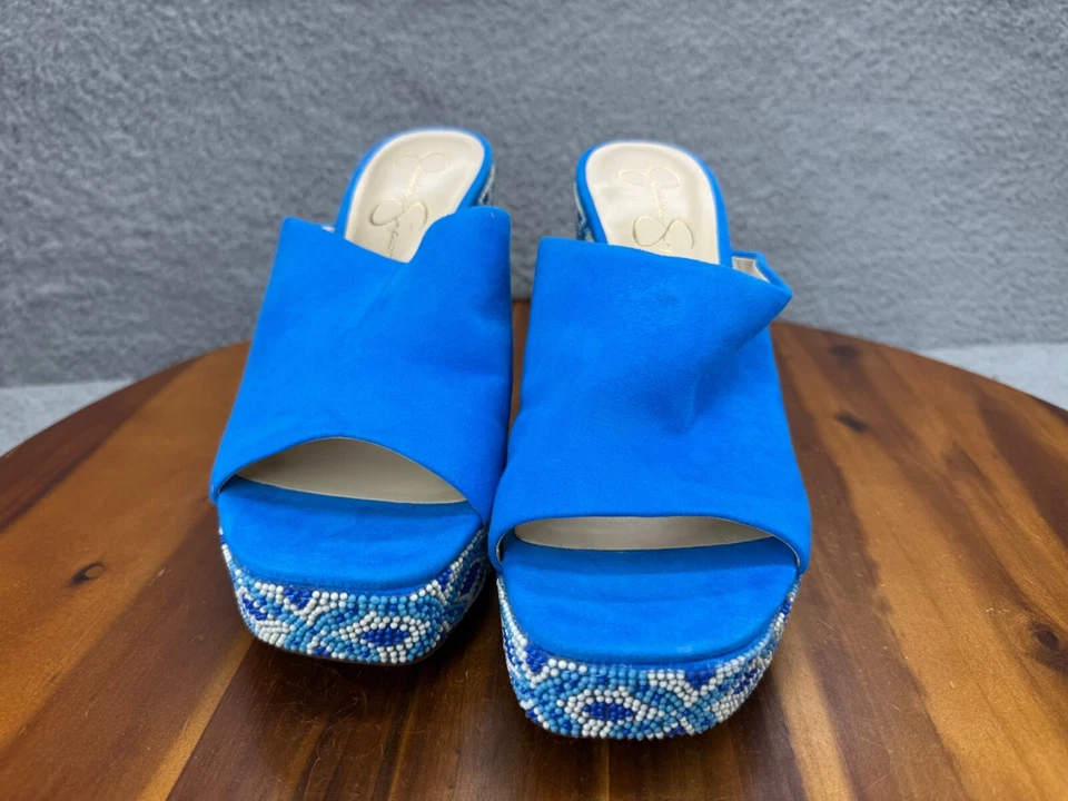 Sandalias de cuña Jessica Simpson Shantell para mujer zapatos sin cordones con cuentas azules talla 11 Foto 3 de 4