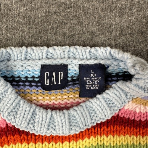Y2K Gap Wool Blend Rainbow Sweater Girls Size 10 Colorful Striped Crew Neck - Picture 2 of 7