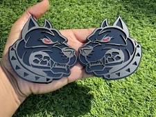 Red Eye Pitbull Badge Emblem New Matte Black On Glossy Black