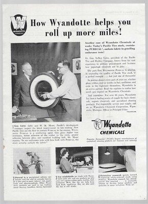 Wyandotte Chemicals ''...Helps You Roll Up More Miles!'' 1951 Vintage Print Ad