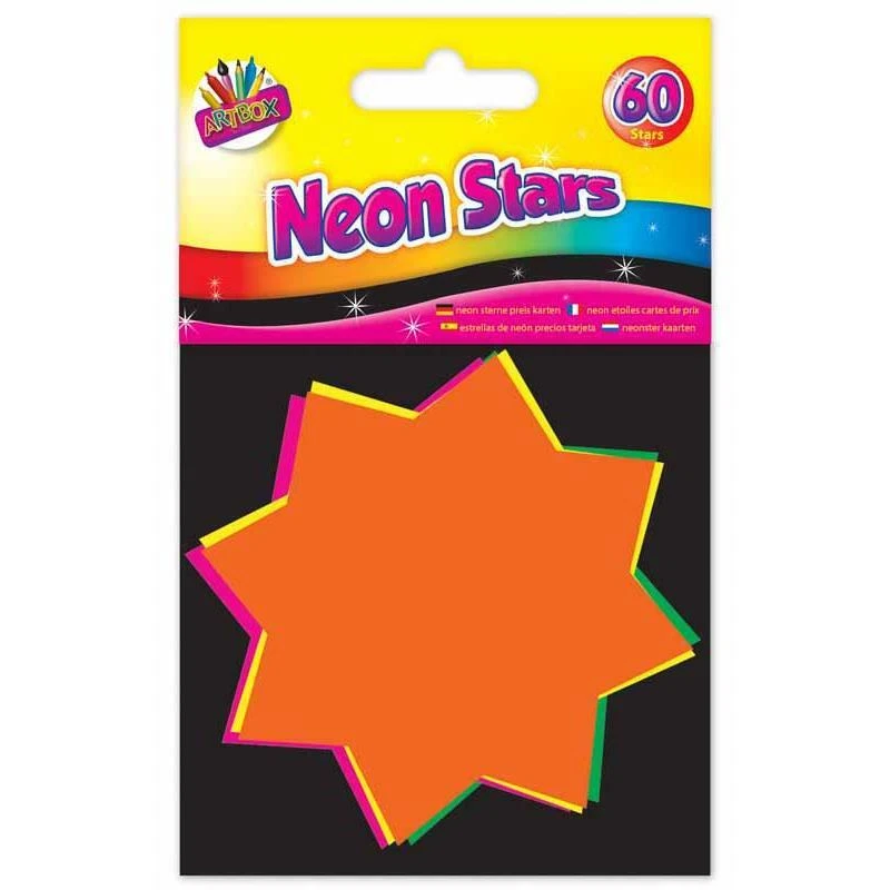 TALLON INTERNATIONAL LTD 60 Pack Fluorescent Flashes 7.5x7.5cm - Stars Retail Market Coloured Sign Bright