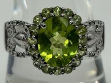925 Sterling Silver  Green Oval Peridot Stationary Band Ring Size 10.25
