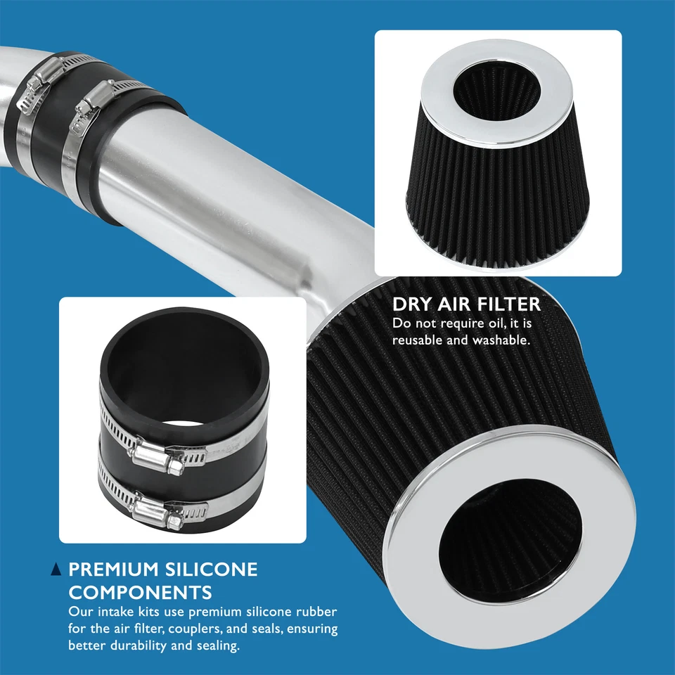 For 95-02 Honda Accord V6 Cold Air Intake System Chrome Aluminum Pipe + Filter - Imagem 3 de 4